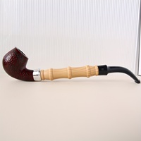 Crocodile Texture Emblem Classic Red Tobacco Pipe with Bamboo Style - Durable Plastic Smoking Pipe for Tobacco Enthusiasts