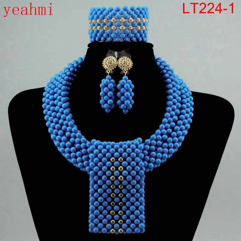 Amazing African Beads Jewelry Set Chain Women Nigerian Wedding Crystal Multi layer Necklace/ Earring Indian Jewelry Sets