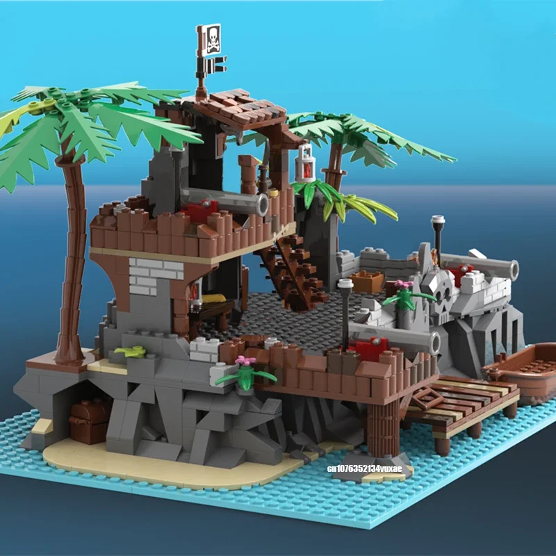 새로운 743PCS 중세 해적 시리즈 MOC 캐리비안 전초지대 모델 DIY 창의적 아이디어 크리스마스 어린이 장난감 조립 퍼즐 생일 선물