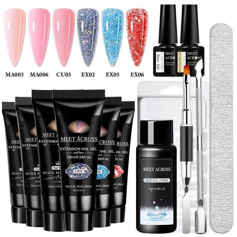 MEET ACROSS 13Pcs/Set 20ml Nail Extension Gel Quick Buliding Gel Nail Art Tools Finger Extend Acrylic Solution Gel Polish Kit