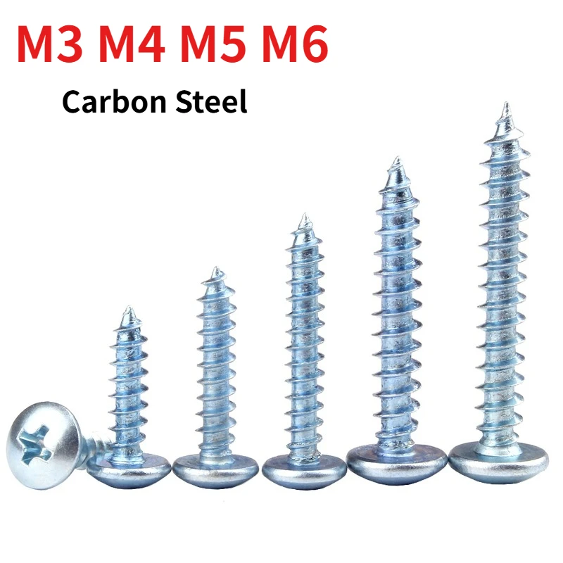 M3 M4 M5 M6 Hardened Blue Zinc Plated Phillips Truss Head Self Tapping Screw, Mushroom Large Flat Head Self-tapping Fastener