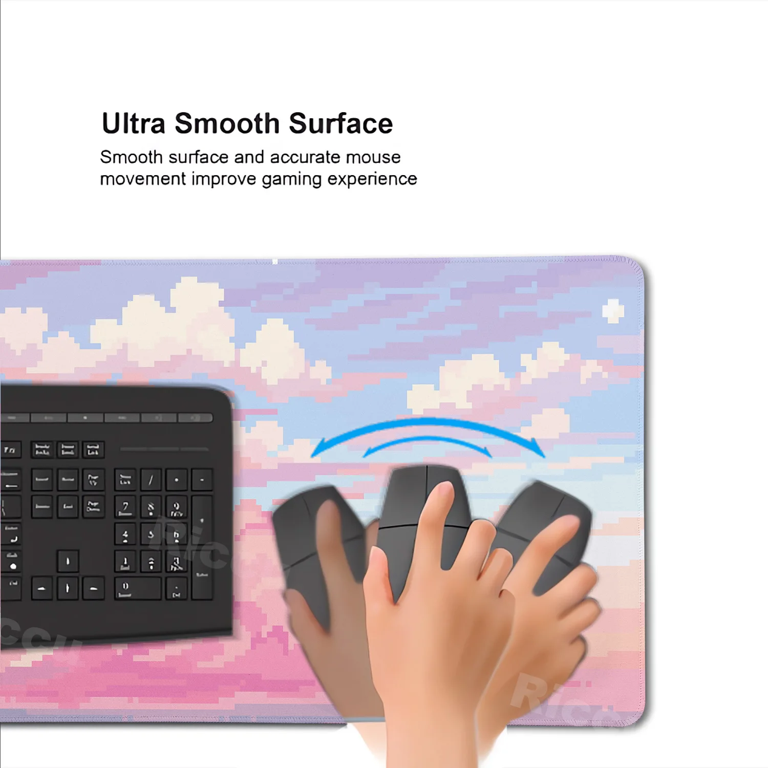 Piksel sanat bulutlu gökyüzü Mousepad sevimli Mouse Pad Kawaii XXL e-spor masa pedi genişletilmiş oyun klavye matı büyük pembe mor DeskMat