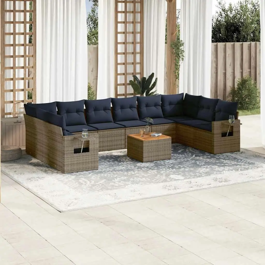

Stylish 11 Piece Outdoor Patio Sofa Set With Cushions Gray Poly Rattan Furniture