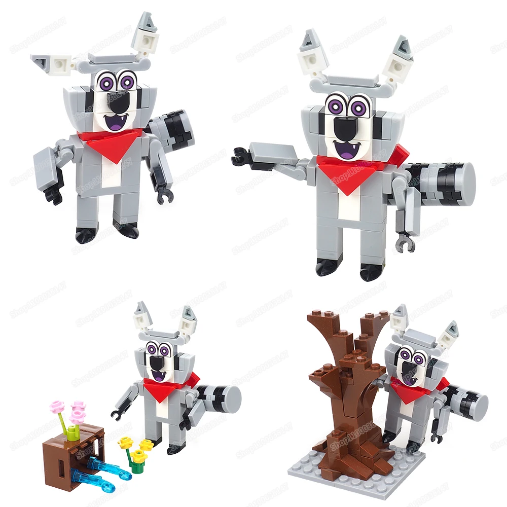 Raccoon Horror Funny Lambly Building Block Indigo Park Explorationmascot Lead Figures Adventure Scene Model Children Gifts Toys