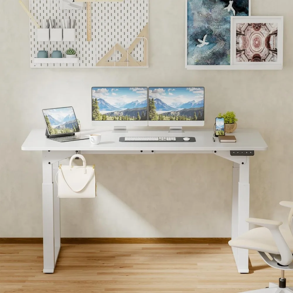 Desk 4 Legs, 63 x 28 Inches Height Adjustable Table with Strong Dual Motor, Computer Workstation with Memory Preset for Home