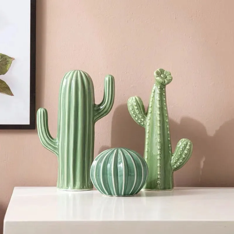 Nordic Minimalist Cactus Prickly Pear Green Ornament Ceramic Crafts Art Decoration Desktop Foyer Living Room Home Decoration
