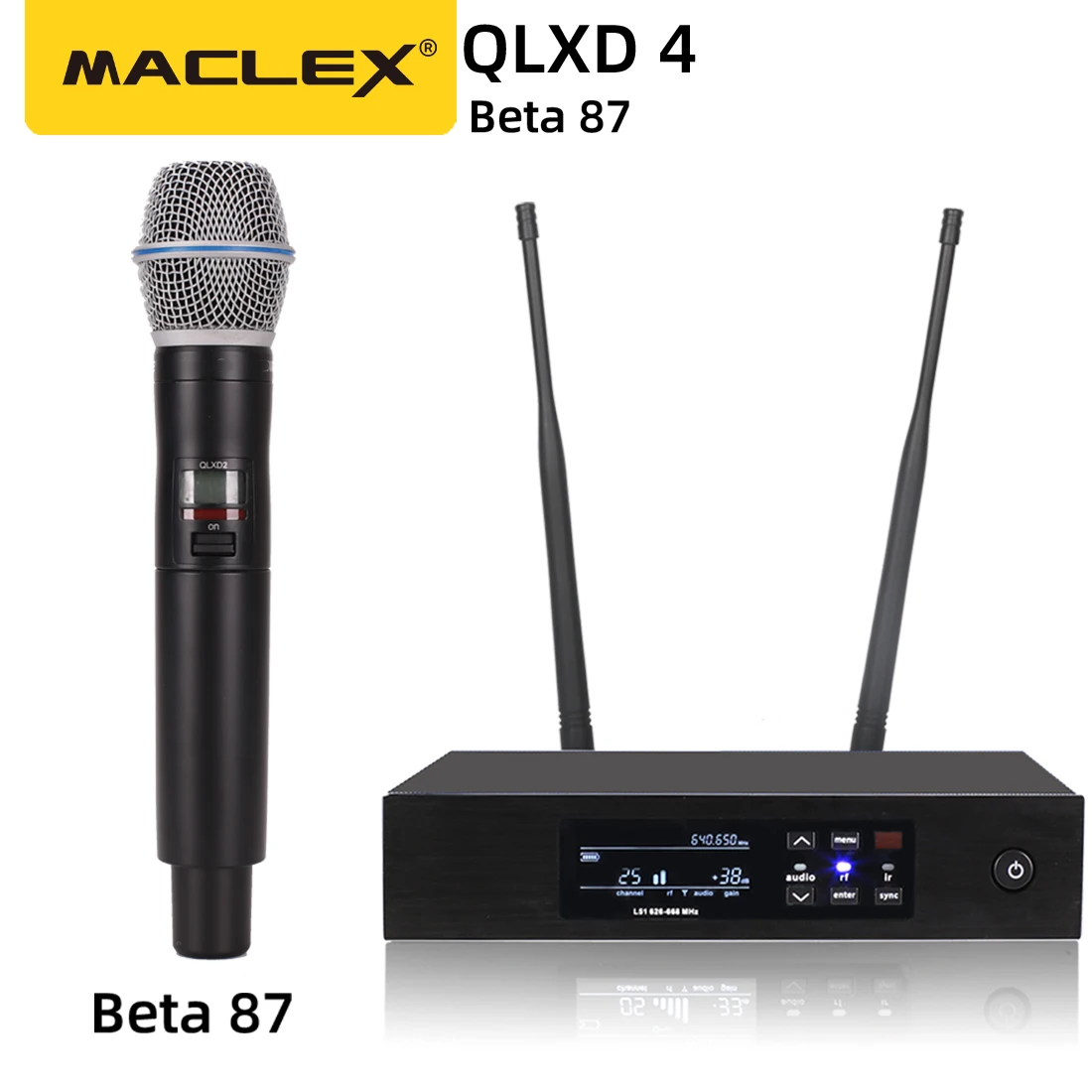 Dupla Microfone Condensador Sem Fio, Diversidade Digital, Profissional Uhf Ao Ar Livre, Maclex D4, BET87A, Karaoke, Palco, Desempenho Mic