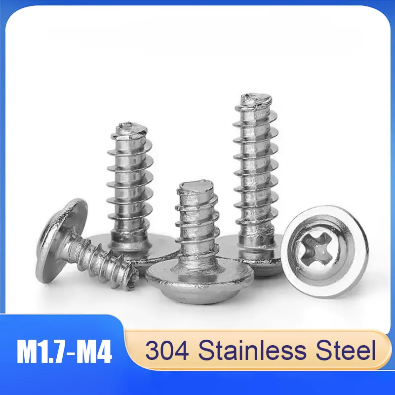 

304 Stainless Steel With Pad Flat Tail Self-Tapping Screws M1.7 M2 M2.2 M2.6 M3 M3.5 M4 Round Head Cross Stainless Steel Screws