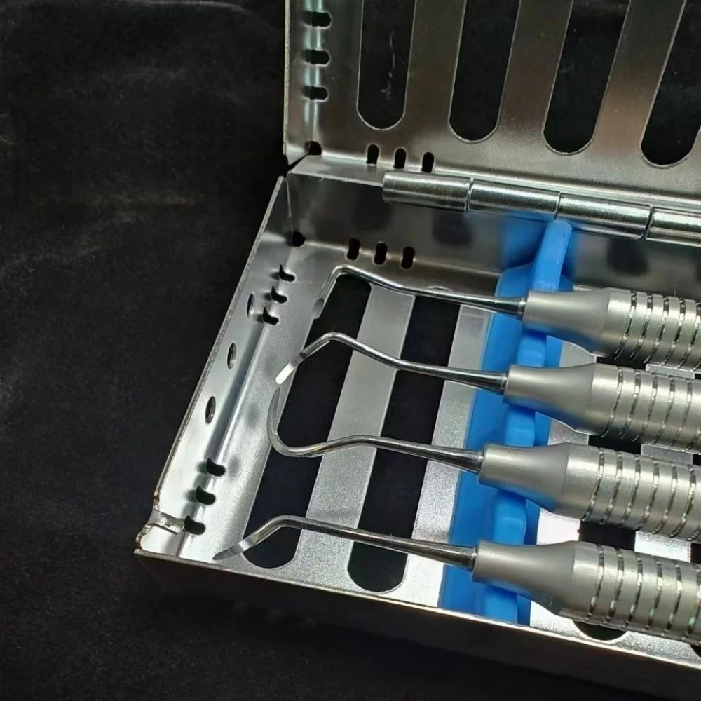 4PCS Dental Scaler Set Stainless Steel Double Ended Tools for Teeth Cleaning and Diagnosis Dental Instruments with disinfect Box