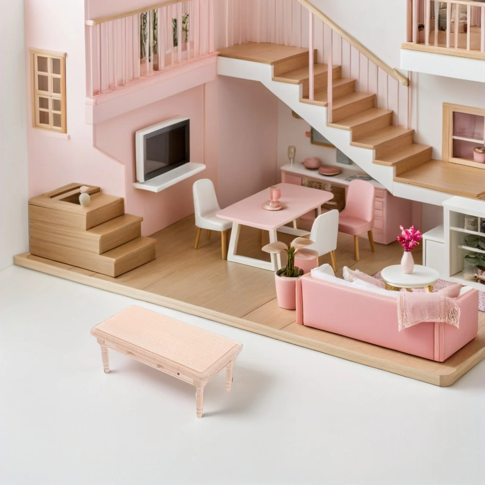 

Miniature Wooden Dollhouse Coffee Table 1:12 Scale Drawer Unfinished Wood DIY Painting Mini Dollhouse Furniture Decorative