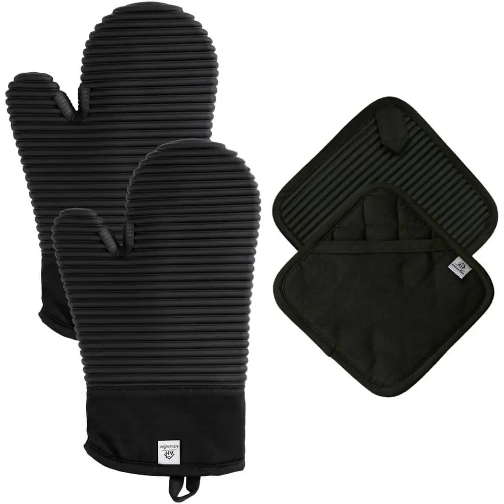 

Heat-Resistant Silicone Oven Mitts & Pot Holders Set | 4-Piece BPA-Free Kitchen Accessories | Up to 500°F | Ideal for Cooking &