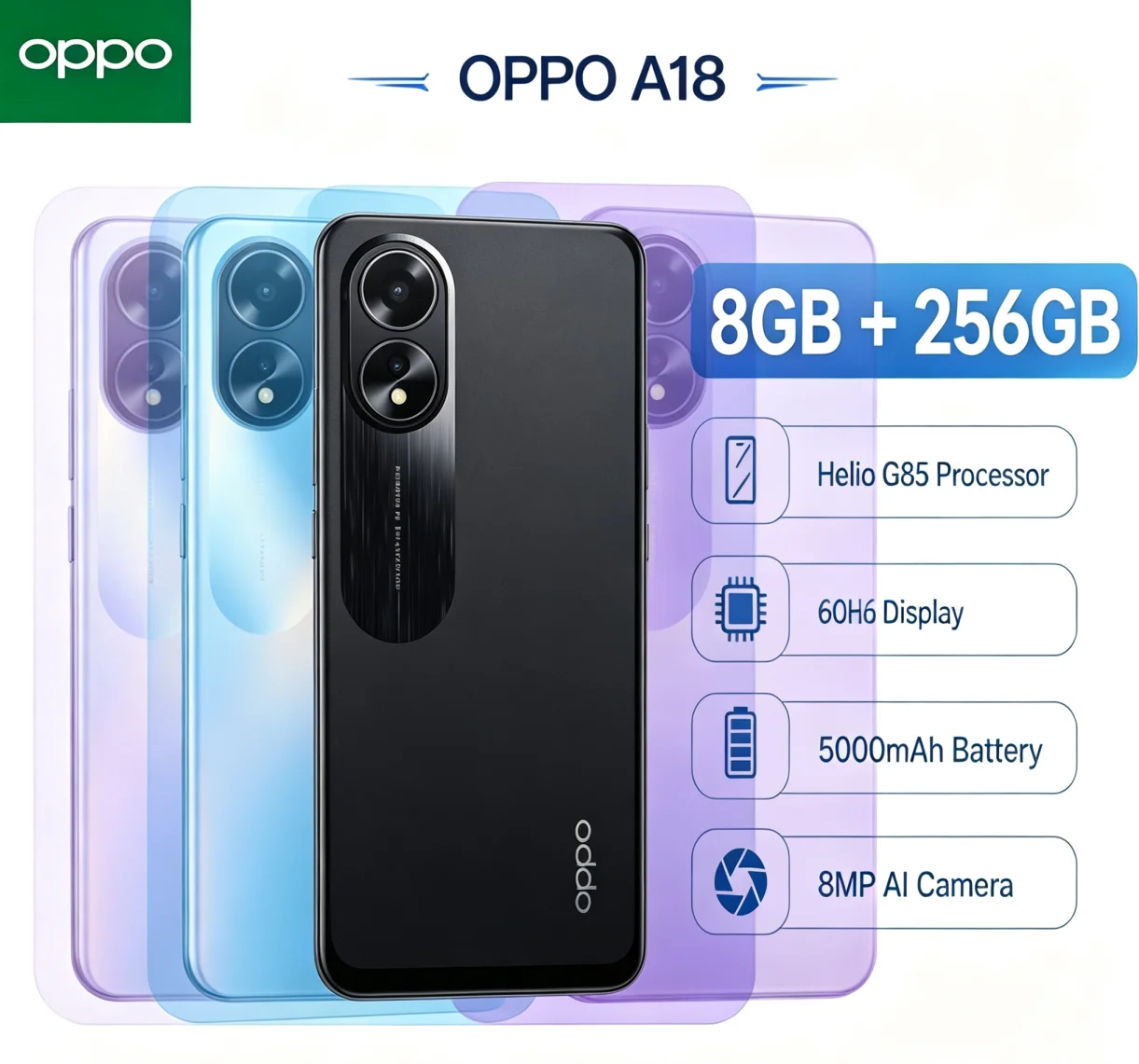 2026 Worth Buying OPPO A18 Unlocked Dual‑SIM Smartphone 8+256GB Ample Internal Storage 6.5'' HD+ Display Helio P35 Fast‑Response