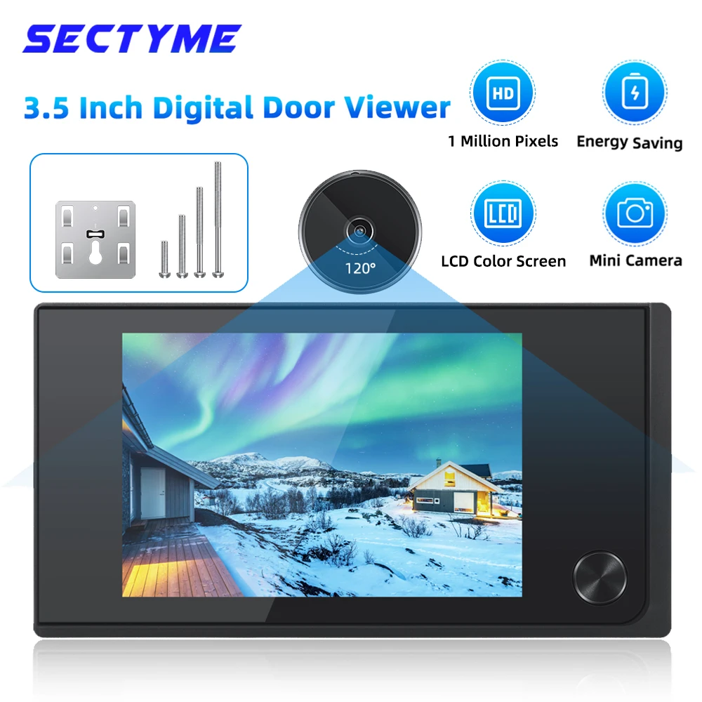 Sectyme 3.5 inch Peephole Digital Doorbell Camera 120 Degree Angle Peephole Viewer Smart Home Outdoor Cat Eye Visual Doorbell