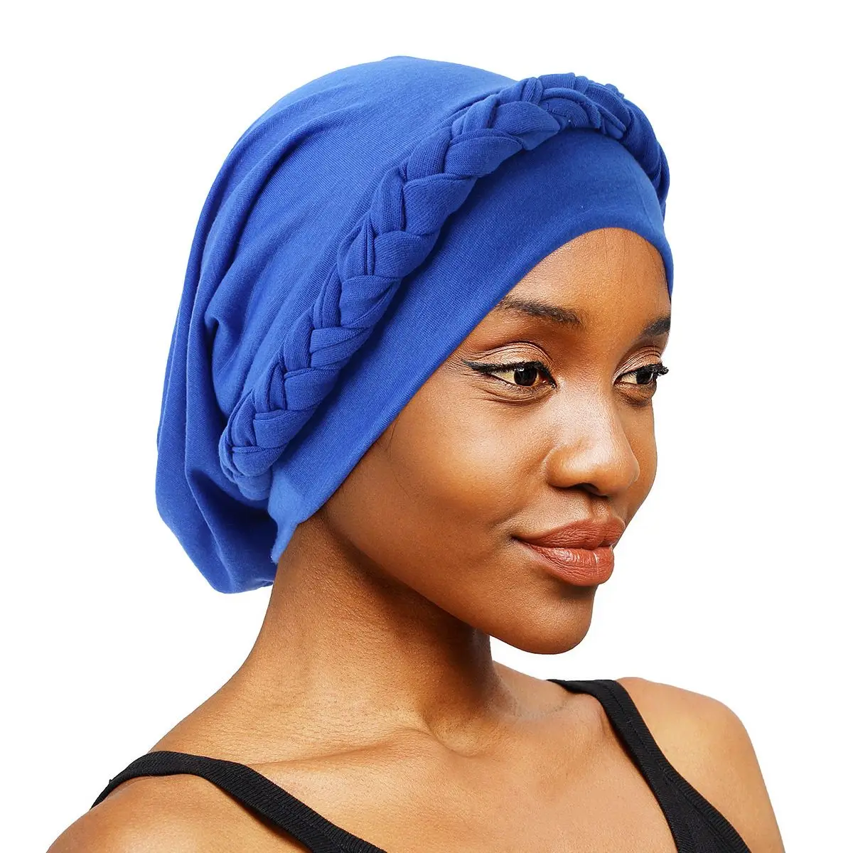 Bohemian Style Twist Braid Turban Hat Hundreds of Dress Hats Solid Color Ethnic Hat Single Braid Solid Color Front Crossover Hat