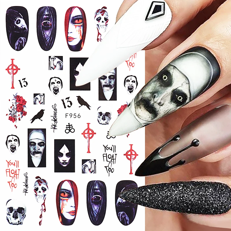 3D Halloween Nail Art Stickers Horror Ghost Skull Evil Eye Anime Decals Bloody Rose Sticker for Nail Manicure Decoration