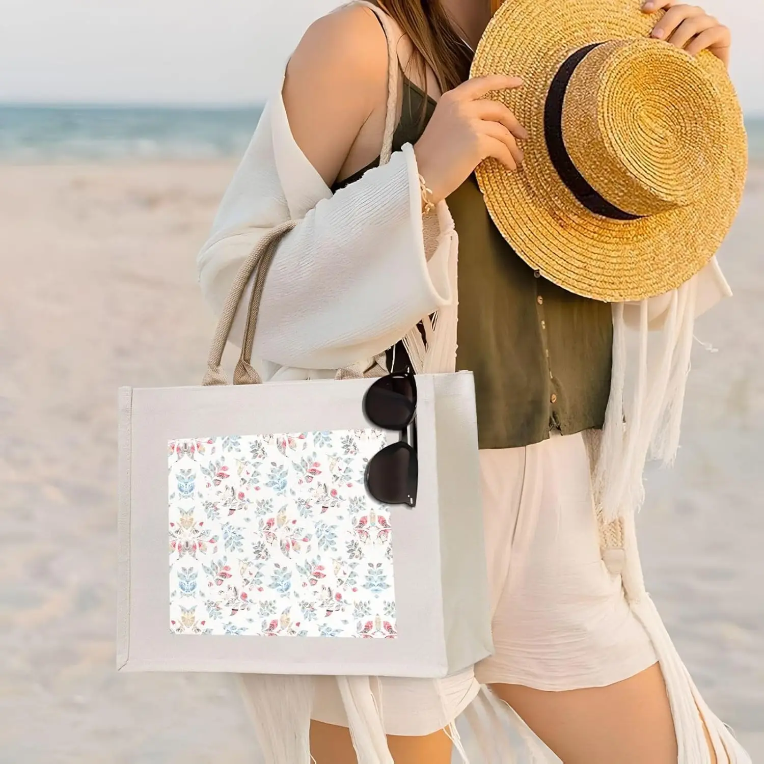 Wildflower Floral Canvas Tragetasche, personalisierte Geschenktasche, Damen-Tragetasche für Yoga, Arbeit,