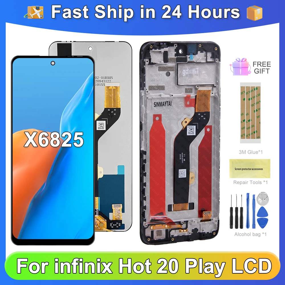 For Infinix Hot 20 Play For 6.82\'\'Hot20 Play X6825 LCD Display Touch Screen Digitizer Assembly Replacement