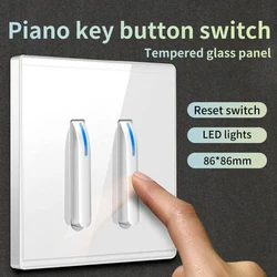 Luxury Black Tempered Glass Piano Key Switch Socket EU UK 86mm Standard Minimalist Style Bedroom Home Office Villa Decoration