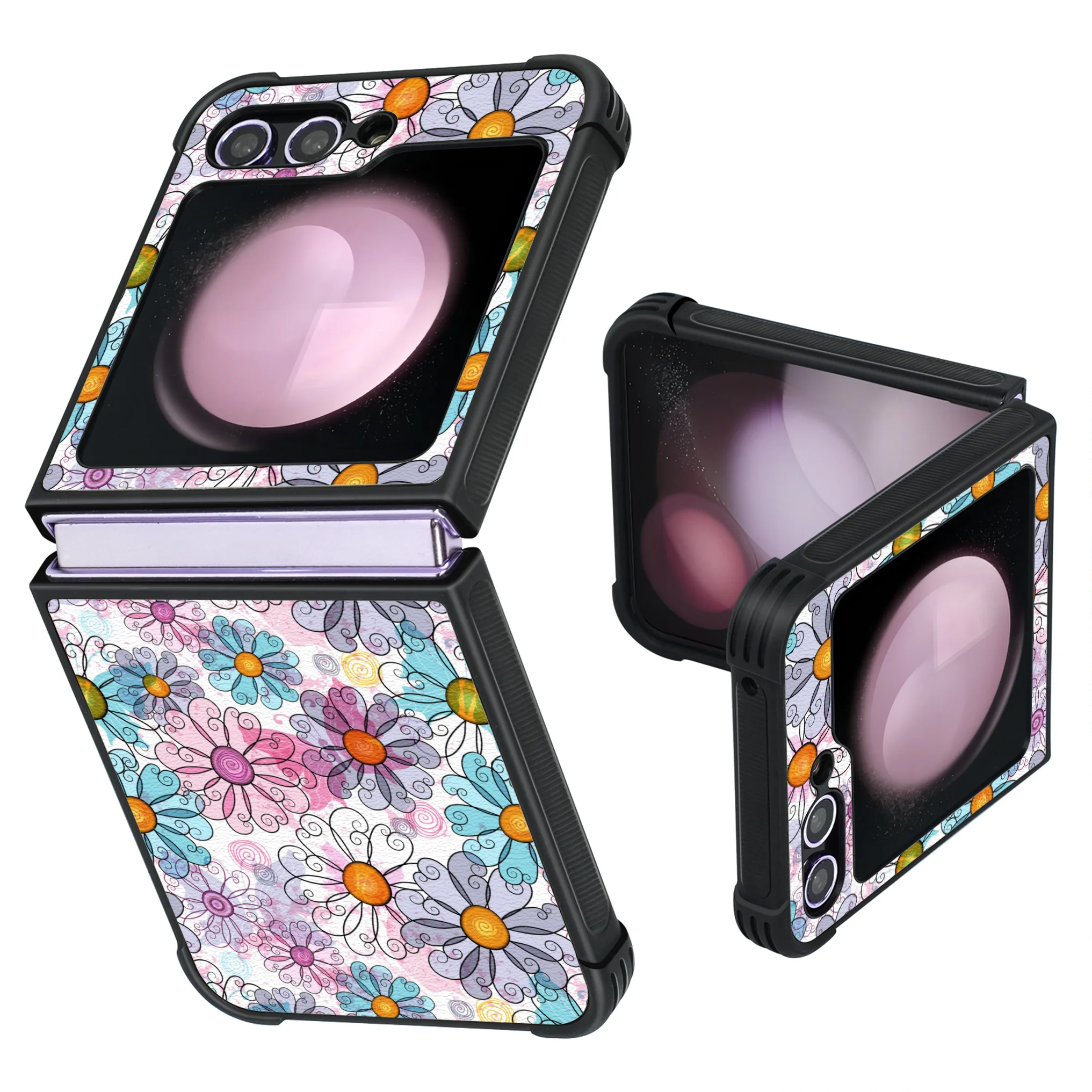 Patterned PU Leather + Soft TPU Bumper Shockproof Protective Case Cover Compatible With Galaxy Z Flip5 5G , Botanical