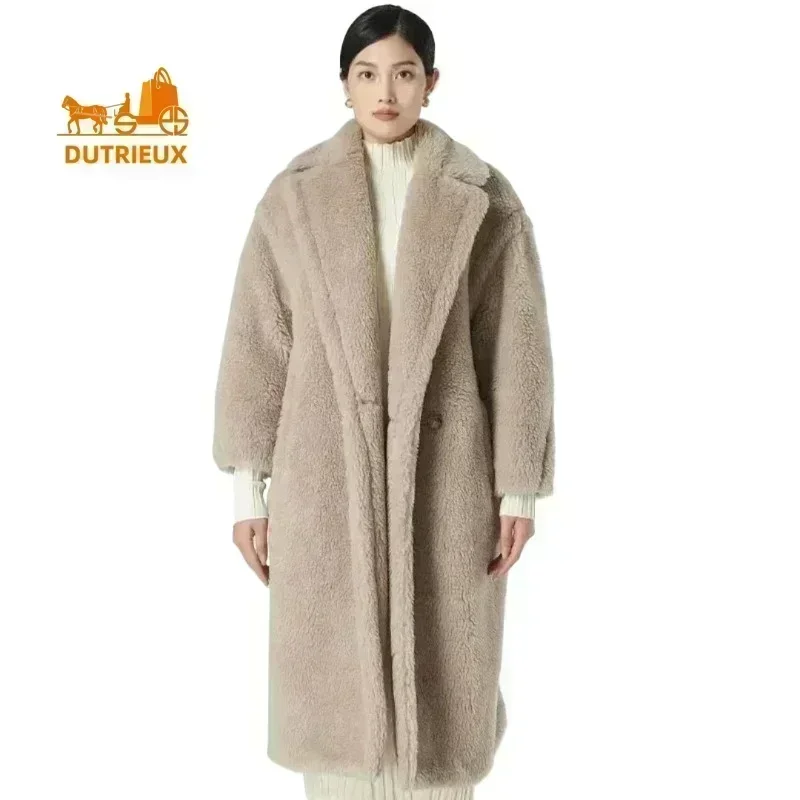 Max Damen-Teddy-Mantel, 2024, Winter-Luxus-Damenjacke, hochwertige, verdickte Alpaka-Wolle, Damenmantel, Wolle, langer Winter-Max-Pelzmantel