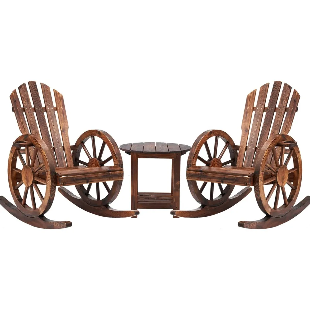 Set of 3 Oversized Outdoor Adirondack Rocking Chairs with Table for Patio, Porch, and Lawn