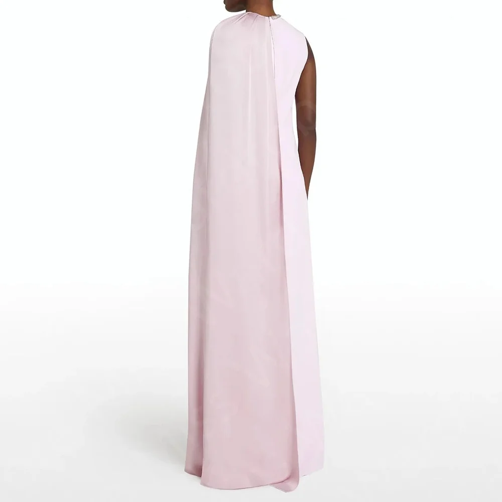 Robe de Soirée Rose Pâle Personnalisée, Tenue de Bal Arabe, à Col Rond, Style Musulman, pour Invités de Mariage, 2024