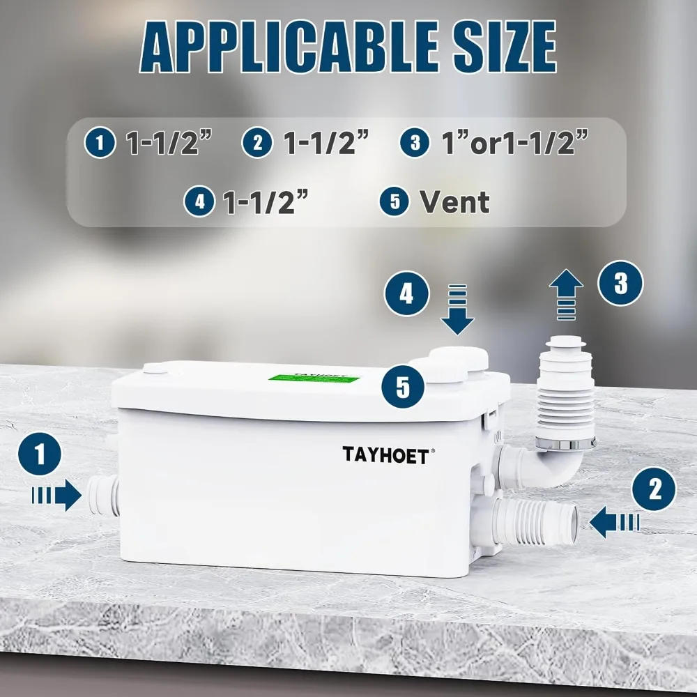 Pompa per lavello da 1,1 HP, pompa maceratore da 800 W con 3 ingressi aggiornati per seminterrato, cucina, lavello