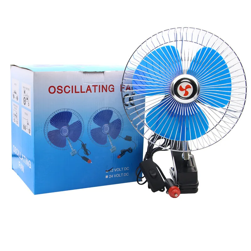 12V 8Inch Car Fan with Strong Clip Powerful Electric Cooling Fan Metal Safety Guard Cigarette Lighter Plug for Car SUV Truck Van