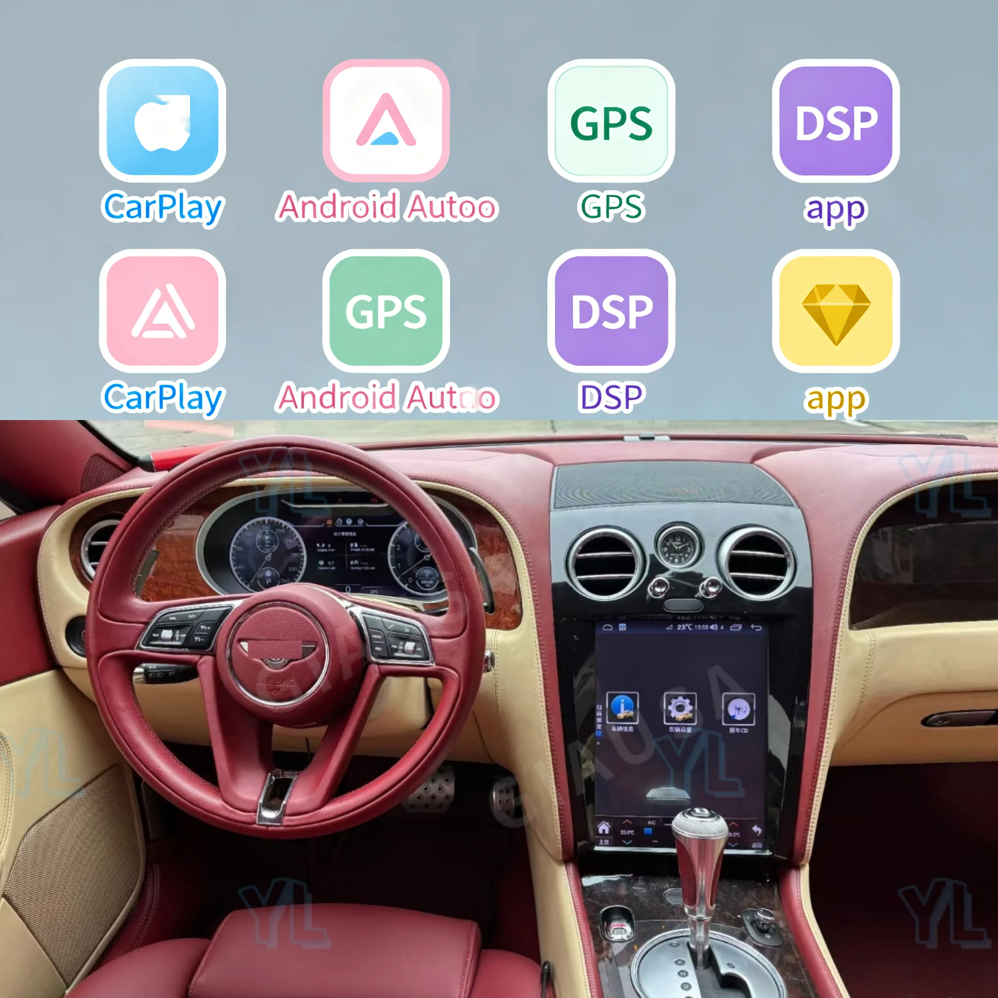 

Car Radio Android 14.0 For Bentley Flying Spur Continental 2005-2019 Multimedia Player Auto Bluetooth Stereo Carplay GPS WIFI BT