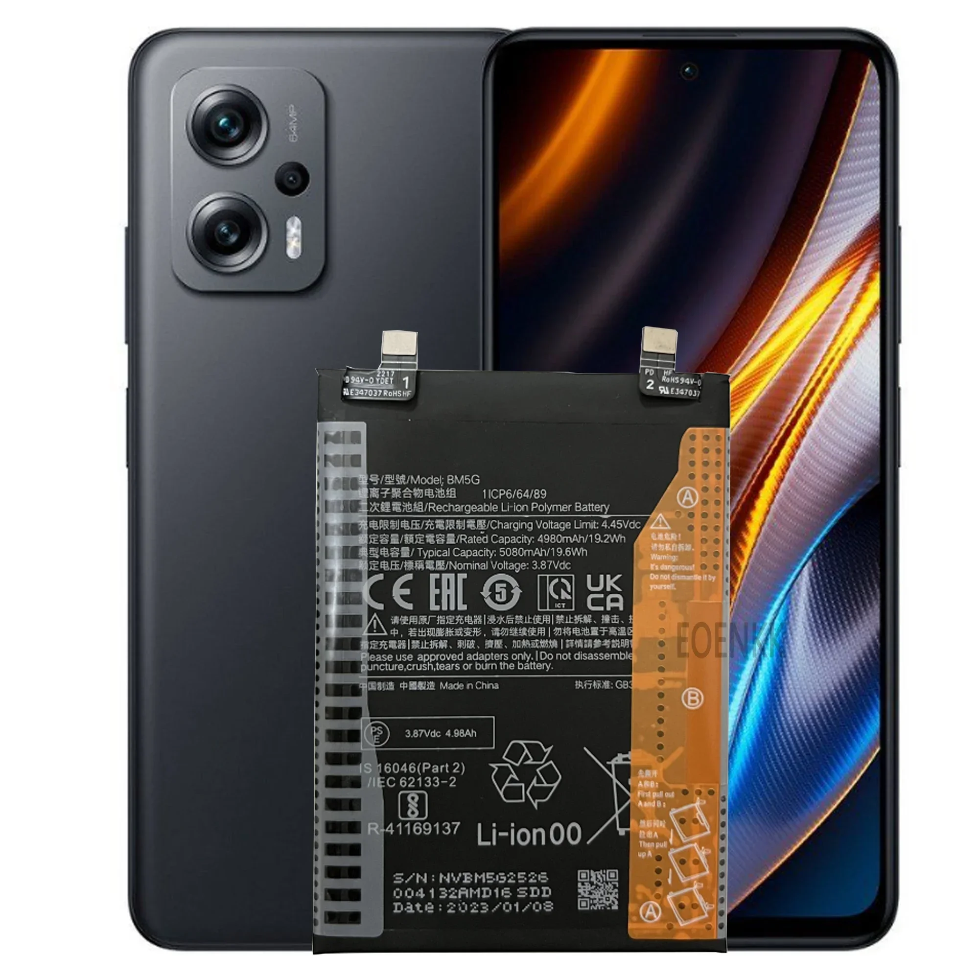 2024 new BM5G Battery For Xiaomi Redmi note11T Pro / Pocophone X4 GT / Poco X4 GT Repair Part Original CapacityRedmi K50i / Redm