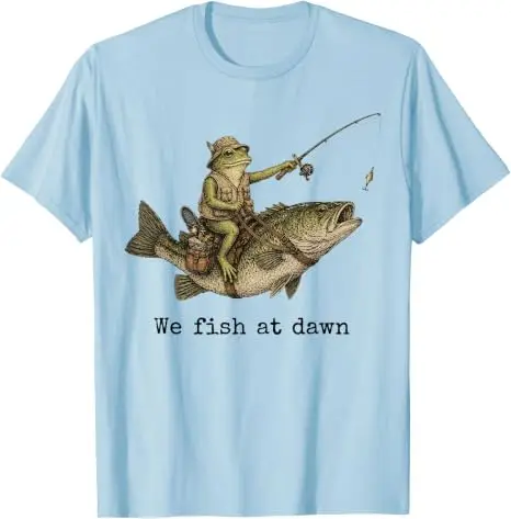 Frog Fishing We Fish At Dawn Bass Fisherman T-Shirt Y2k Lake Lovers Outdoor-Kleidung Herrenmode Ehemann Neuheit Geschenk Baumwolle – Detail 8