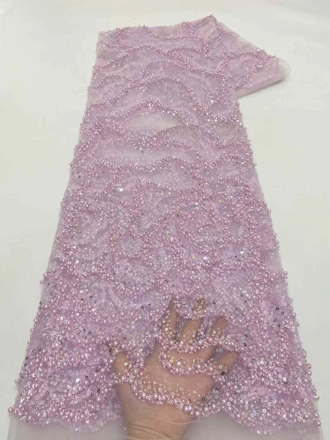 Afrika nigerianische Perlen Französisch Mesh Spitze mit Pailletten Hohe Qualität 2025, Stickerei Spitze Pailletten Spitze für Hochzeitskleider Frauen