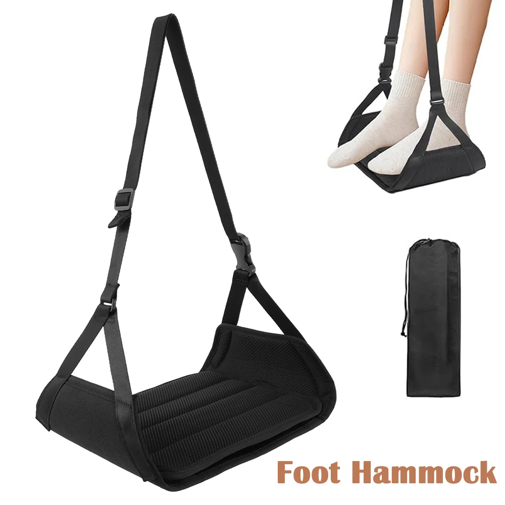 

Airplane Foot Hammock Portable Airplane Footrest with Adjustable Strap Removable Pad Travel Leg Comfortable Support Plates