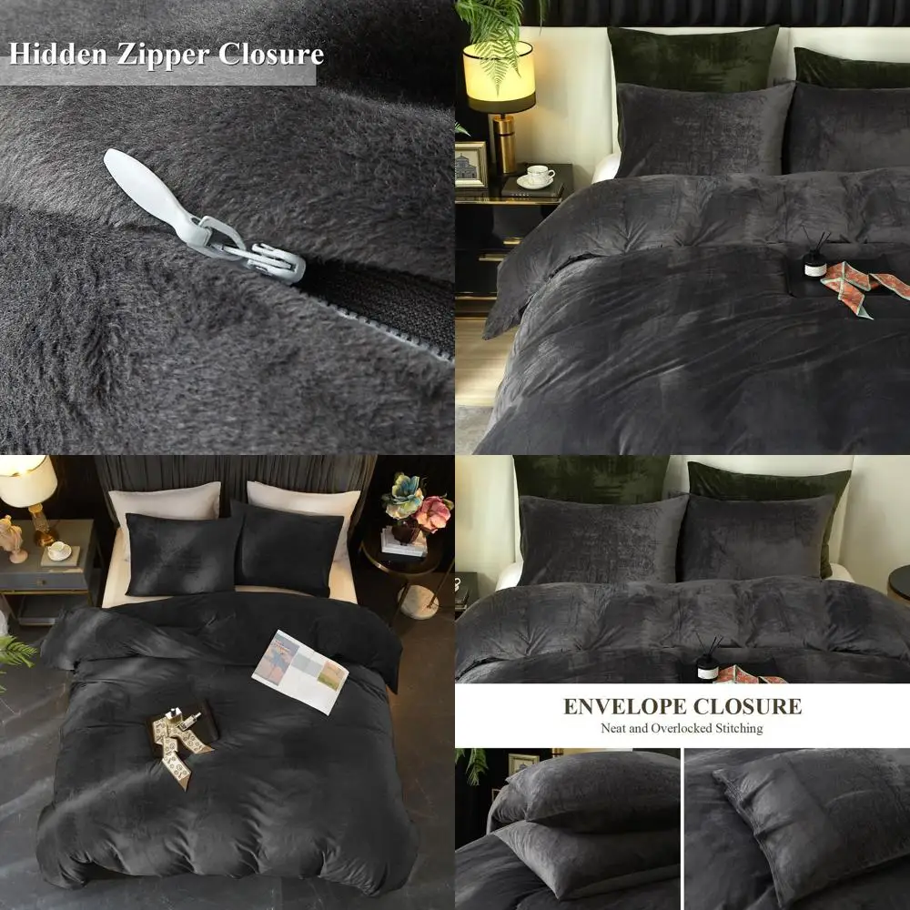 

Темно-серый бархатный комплект пододеяльников королевского размера — ультрамягкий, дышащий фланелевой велюр из 3 предметов с застежкой-молнией и угловыми завязками