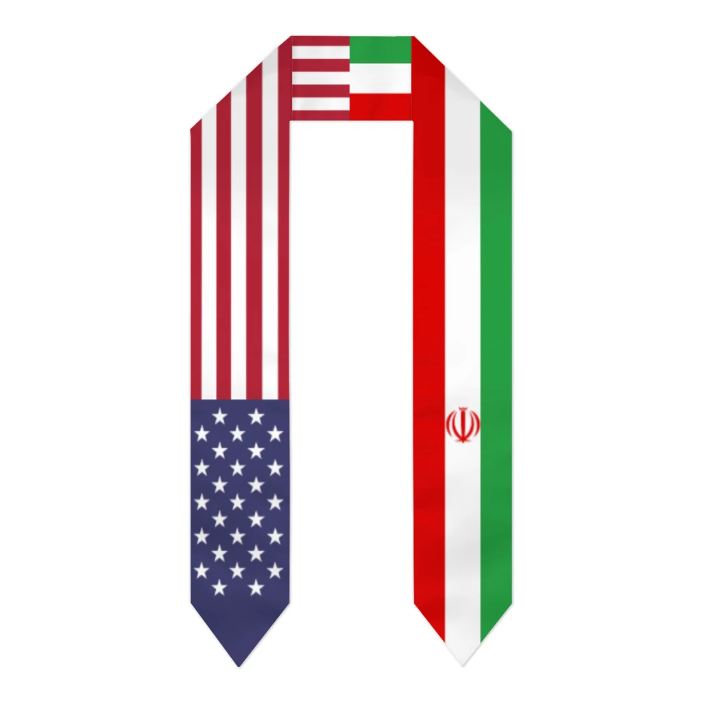 Graduation Sash Iran & USA United States Flag Stole Shawls Graduate Wraps Scraf International Student Pride Gifts