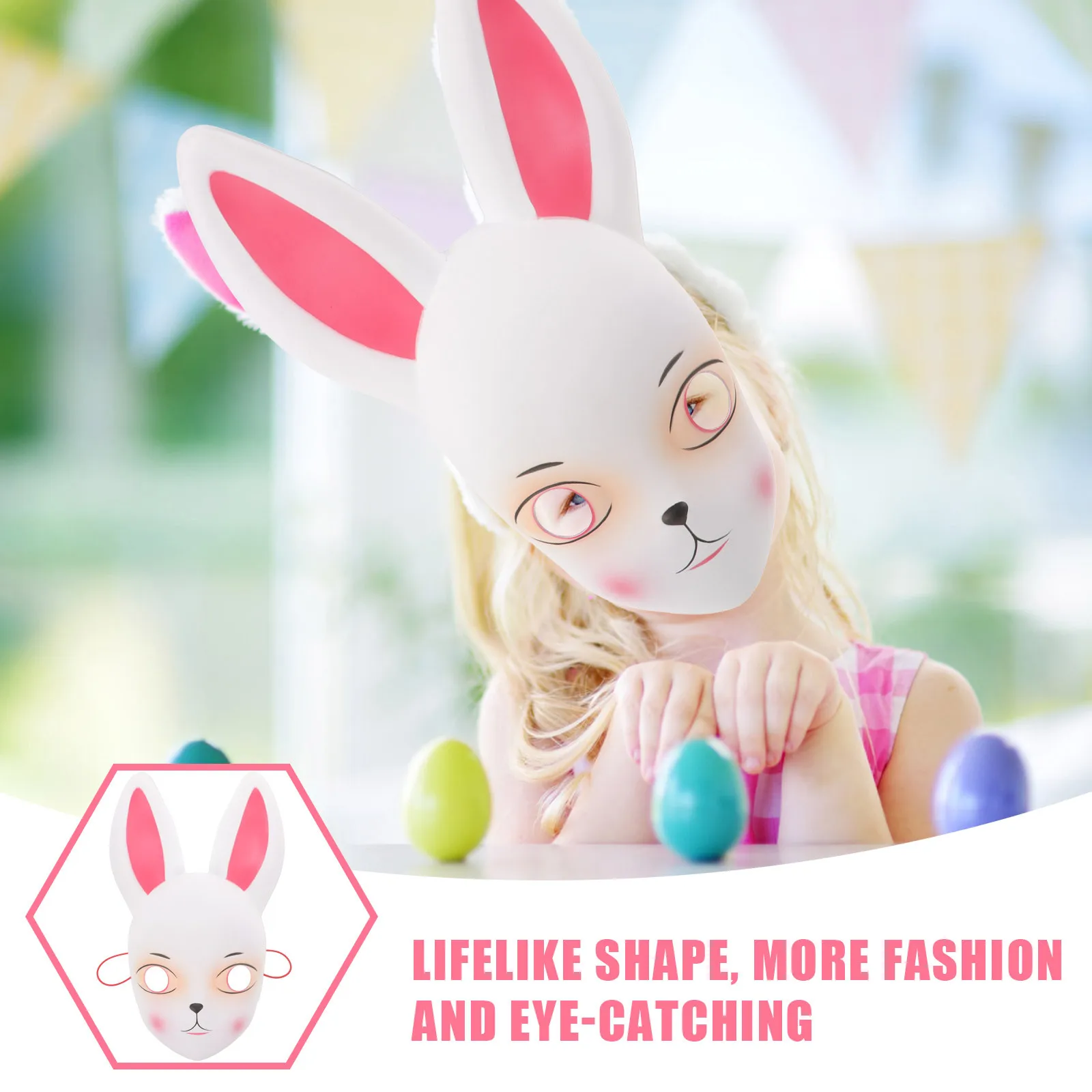 

Bunny Mask Lightweight Soft Easter Halloween Cosplay Party Costume Prop Reusable Animal Ear Decorative Mask For Adults
