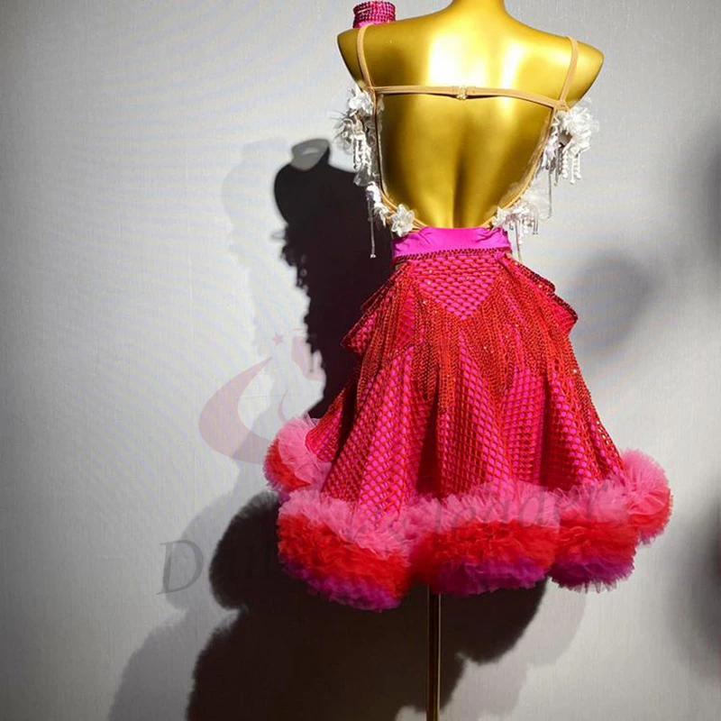 

Latin Dancer Adult Children High-End Customized Fluffy Skirt Tango Samba AB Stone Performance Dress