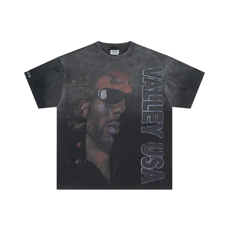 

Cool Glasses Man Portrait Print VALLEY Oversized Short Sleeves Black Tie Dye Vale T-Shirts Top Tees