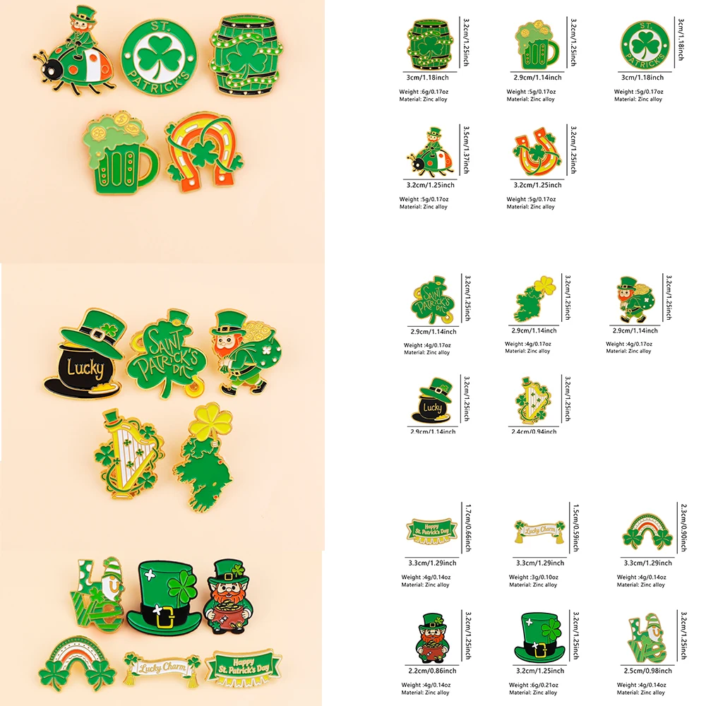 Lapel Pins for Backpacks Metal Enamel Pin Brooches Badges Cartoon Fashion Jewelry Accessories St. Patrick’s Day Gifts