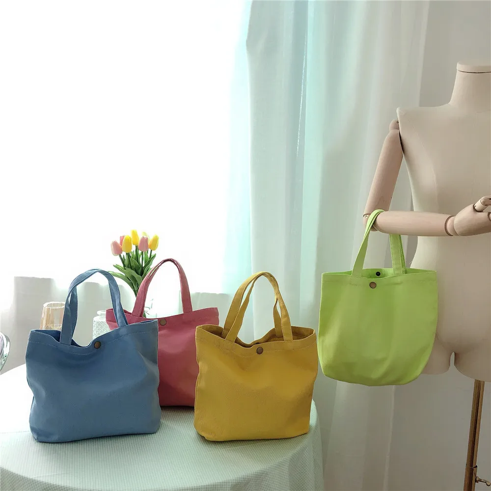 Morandi Color Twill Canvas Bag Simple Handheld Square Bag Low Saturation Color Shoulder Bag Shopping Bag for Women