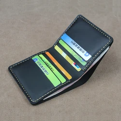 Luxury Handmade Crazy horse Genuine Leather Wallet Men Small Wallet Leather Male purse Short Money Clips Money bag Black Coffee