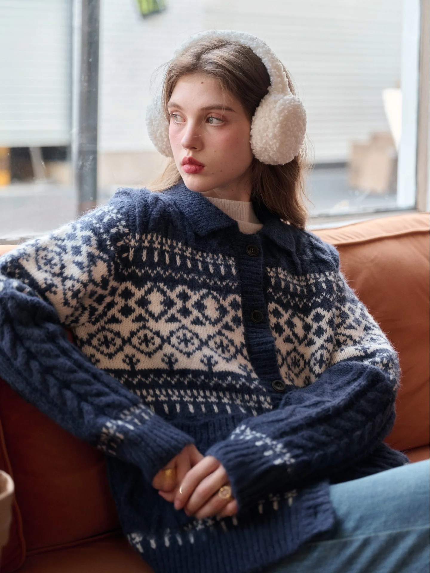 

Женский свитер SimpleRetro в стиле Fair Isle с воротником-стойкой, свободного кроя, с узором «косы» и цветами, мягкий, в стиле французского шика