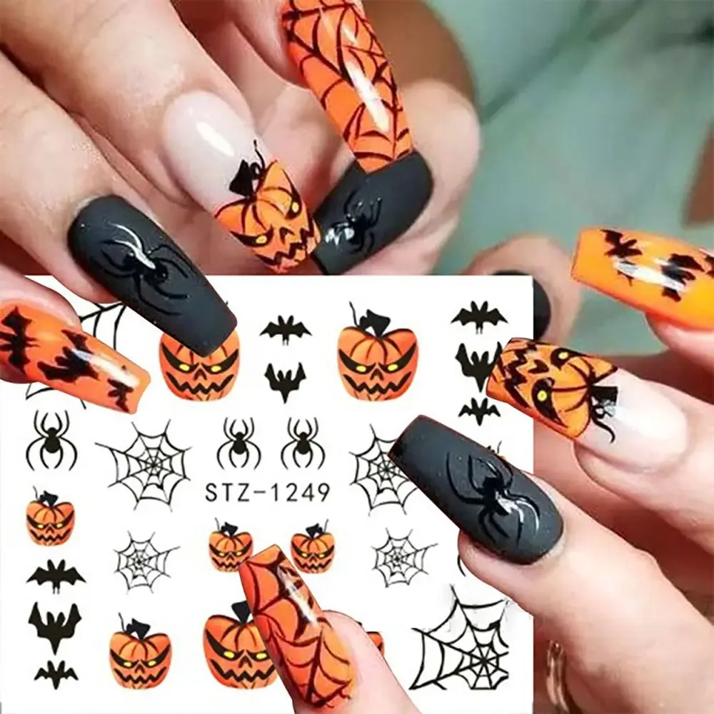 Halloween adesivos para nail art, decalques, web falsa, múmia, fantasma, decalques, acessórios