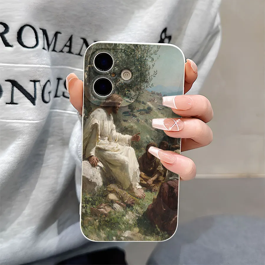 Casing ponsel bermotif Yesus duduk di atas batu untuk iPhone 17 hingga 11 Pro Max Plus