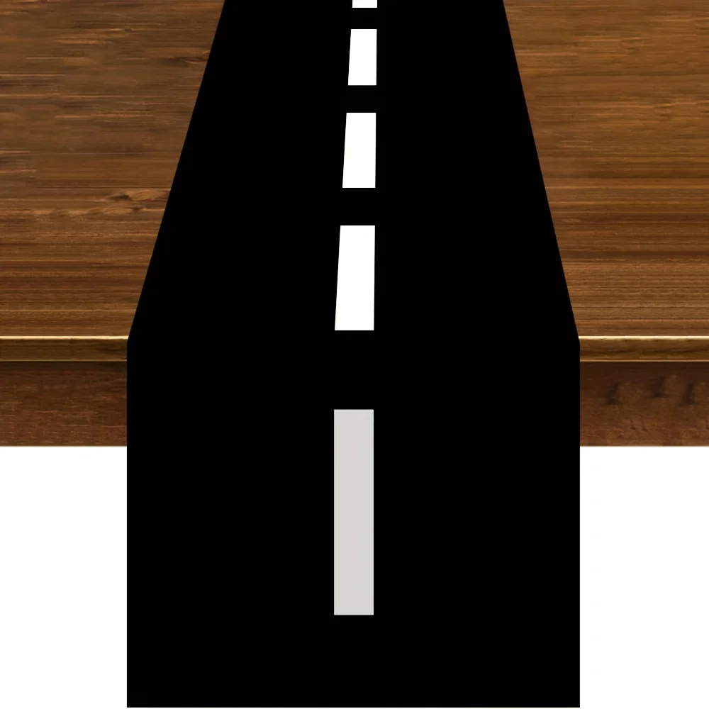 Race Track Style Black White Road Linen Table Runner Home Table Decor Reusable Farmhouse Kitchen Dining Table Runner Party Decor