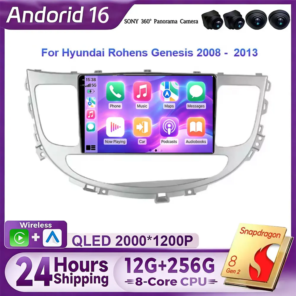 Android 16 For Hyundai Rohens Genesis 2008 - 2013 Multimedia Navigation Wireless Carplay Stereo Screen Car Radio