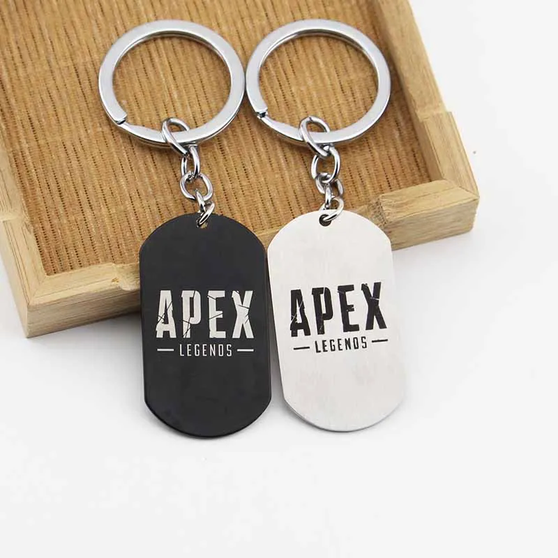 Hot FPS Game Apex Legends Keychain Fashion Stainless Steel Metal Square Shape Logo Engraved Keyrings Gift Souvenirs Jewelry
