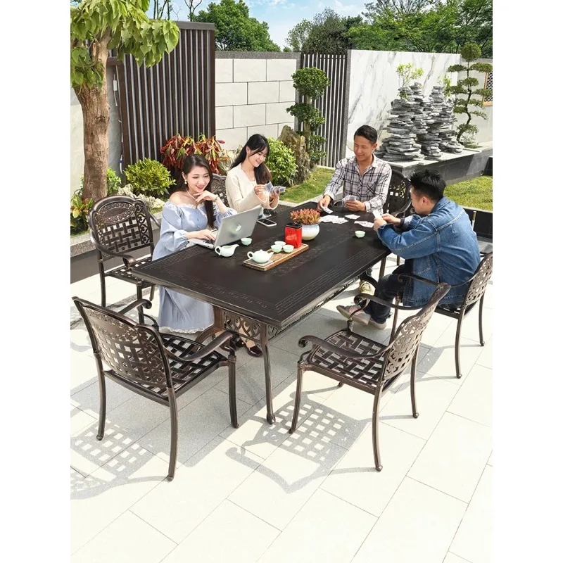 Outdoor table and chair courtyard outdoor garden villa open-air balcony leisure cast aluminum round tea table aluminum alloy lon