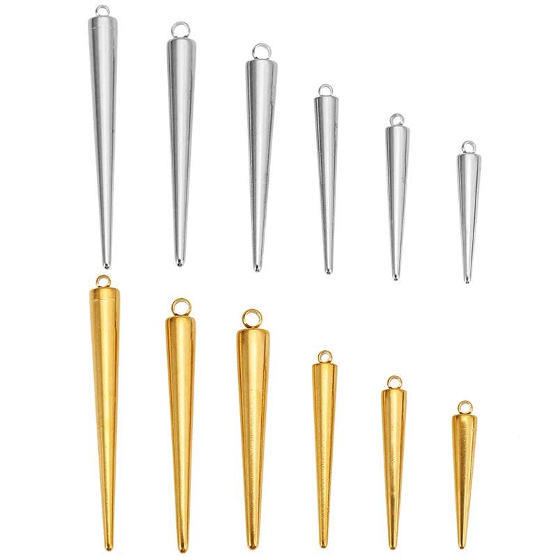 5-10 Stück 25/30/35/40/45/50mm Edelstahl-Kegelanhänger Retro Langer Kugelspitzen-Anhänger für Damen und Herren Ohrring-Schmuckzubehör