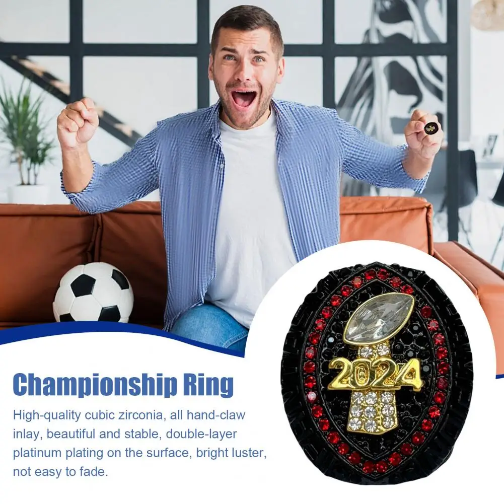 

2024 Fantasy Football Championship Ring Championship Trophy Ring Award Medal With Wooden Box Gift For Football League Champion